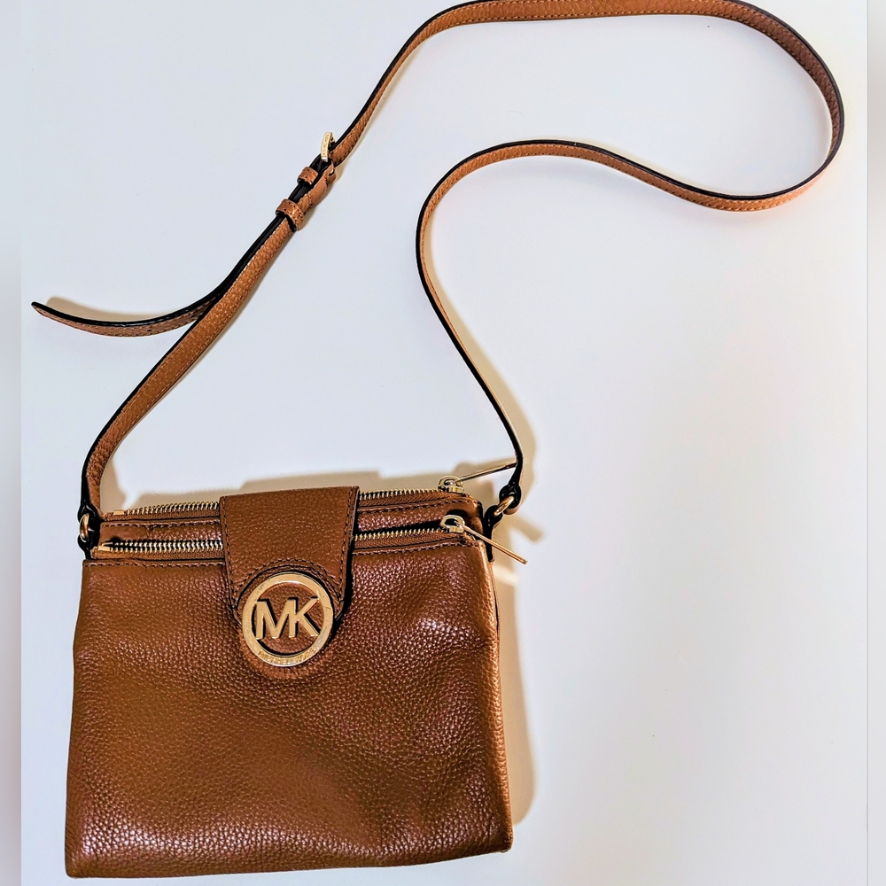 Michael Kors Leather Crossbody Bag Cognac Brown Gold Hardware | Preloved Size OS